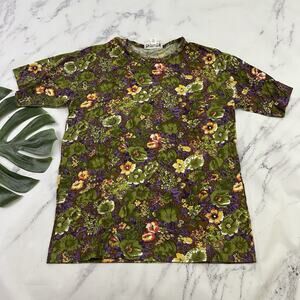 Carol Horn Womens Vintage 90s Floral Tee Size M Green Purple Oversize Boxy Top